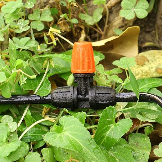 Upgraded 1/4" Drip Irrigation Fittings：60 Pieces Set-15 Couplings 15 Tees 5 Crosses 10 Elbows 10 End Plugs 5 Micro Dripper, Leak Free Barbed Locked Connectors for 1/4 Inch Irrigation Tubing