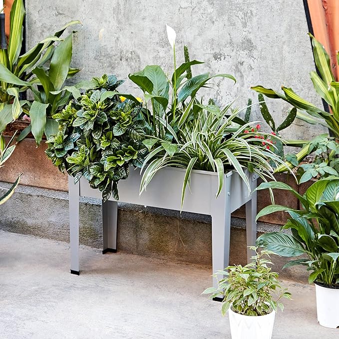 Raised Garden Bed, Garden Raised Planter Box with Legs, Galvanized Garden Planter for Herbs and Vegetables (24" Grey)
