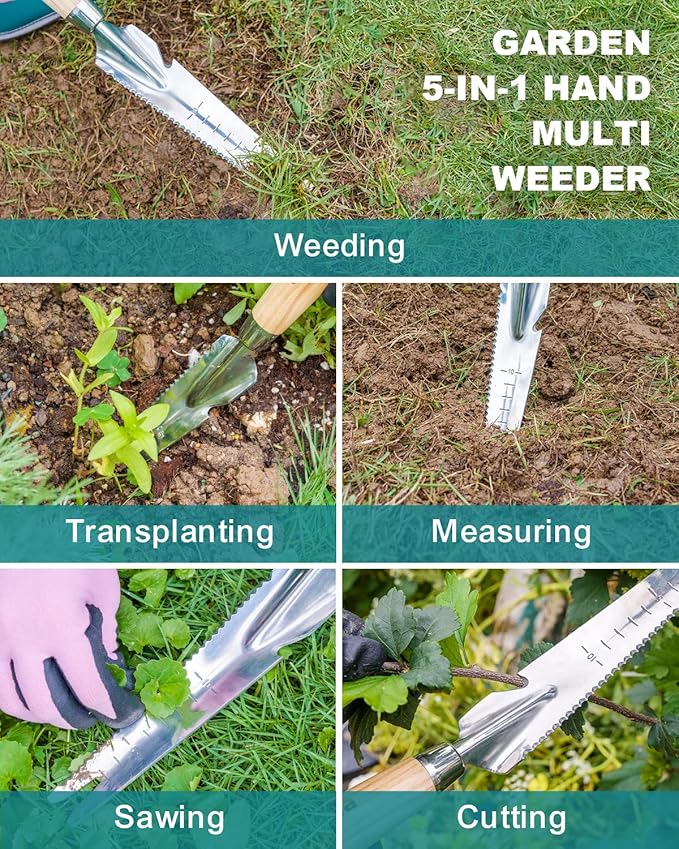 Hand Weeder Trowel Garden Weed Puller Weed Pulling Tool Hand Weeder Cutter Tool for Gardening Weeding Digging Cutting Transplanting Measuring Planting Removing Multi Use Garden Weed Picker Hand Tool