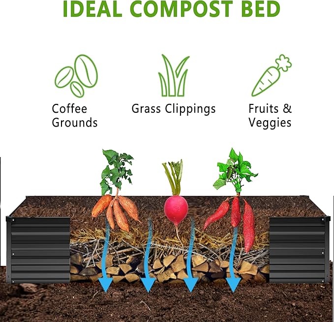 MGNO 2pcs 12x4x1FT Galvanized Raised Garden Bed-Outdoor Planter Box for Vegetables-Metal Garden Bed,RRectangle Planting Box for Herb,Flower,Black