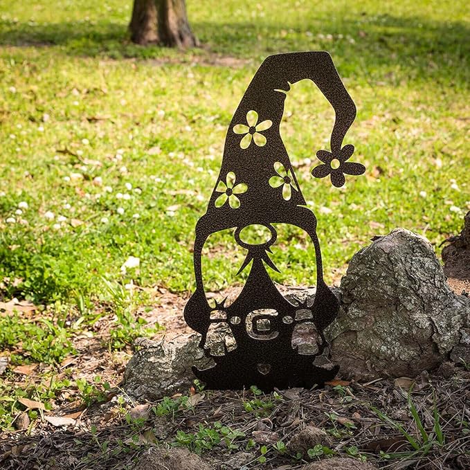 RealSteel Metal Garden Gnomes Outdoor – Steel 4 Pack Lawn Ornaments & Statues, Funny Yard Decor, Weatherproof Garden Decoration, Gift for Gardeners (Penny Vein)