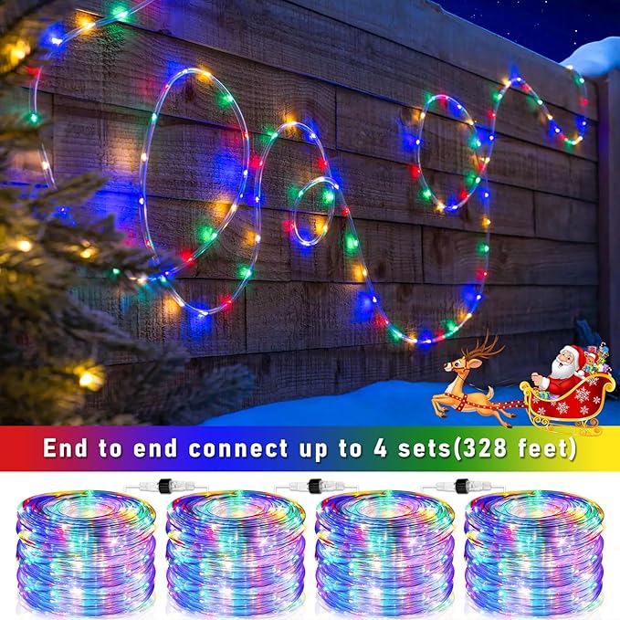 Rope Lights for Outside, 100FT 300 LED Plug in Christmas Lights Outdoor with Waterproof 8 Modes, Connectable String Light for Indoor House Patio Garden Party Easter Decorations, Multicolor