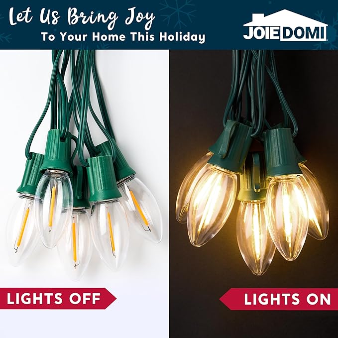 Joiedomi 30.75FT C9 Christmas Pathway Stake Lights 24 LED Jumbo Bulbs, Warm White Outdoor Walkway Decor with Green Wire Connectable for Holiday Commercial Xmas Yard Garden Lawn