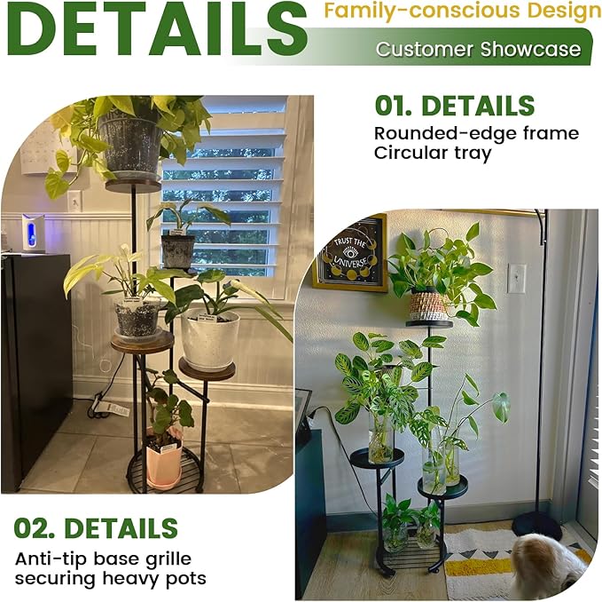 TOSKING 5 Tier Tall Plant Stand Indoor Outdoor, Heavy Duty Corner Plant Stand with Space-Saving Plant Shelf for Multiple Plants| Round Plant Table Design for Living Room Balcony Garden (Black, 38in)