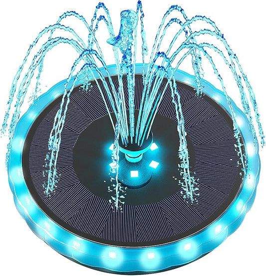Solar Fountain Matte Panel with 4000 mAH Battery, 4W Bird Bath Fountains Solar Power with 8 Nozzles, Floating Solar Fountain Pump for Bird Bath, Garden, Pond, Outdoor (Color Change)