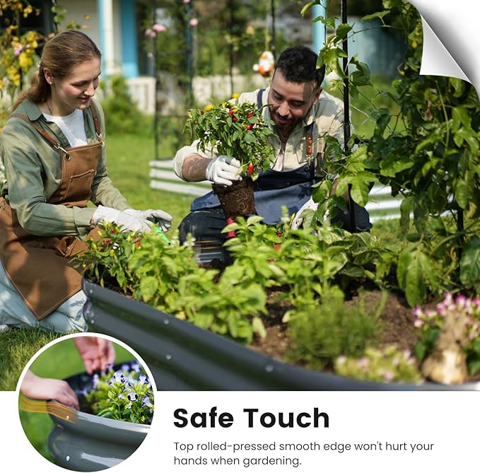 KING BIRD Raised Garden Bed with Arched Trellis Galvanized Planter Garden Box Outdoor for Gardening, Climbing Vegetables, Flowers 7.87x3.94x0.98 Ft 2PCS, Dark Grey