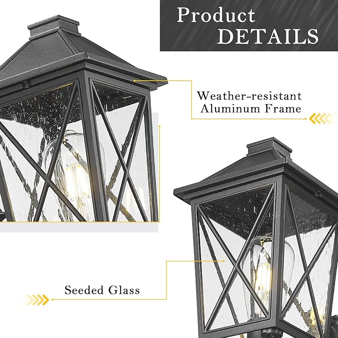 Darkaway Outdoor Wall Light Fixture,Outside Porch Lights Wall Mounted Seeded Glass Exterior Waterproof Lantern Modern E26 Socket Wall Sconce Lighting for Front Door Yard Patio