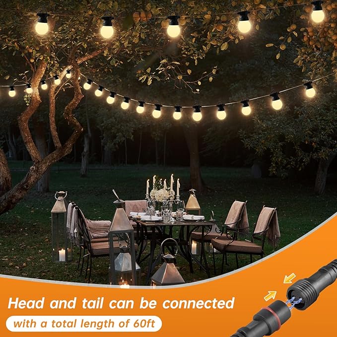 Outdoor String lamp 12 feet can be Connected G50 Anti-Fall Waterproof lampshade IP65 Waterproof Warm White Light Suitable for Garden terraces