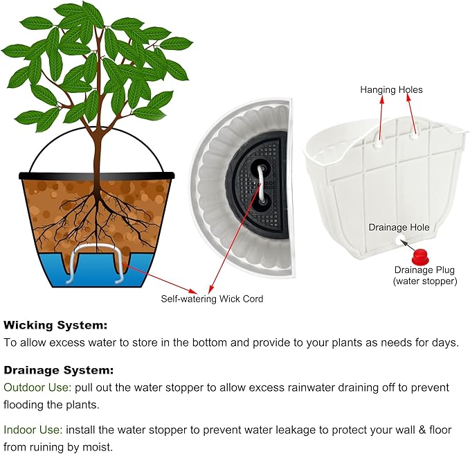 ORIMERC 6 Pack 10 inch Large White Wall Planter Pots Vertical Living Wall Hanging Planters Wall Mounted Planter Holder with Drainage Hole for Indoor Outdoor Plants Wall Decor with Hooks/Screws
