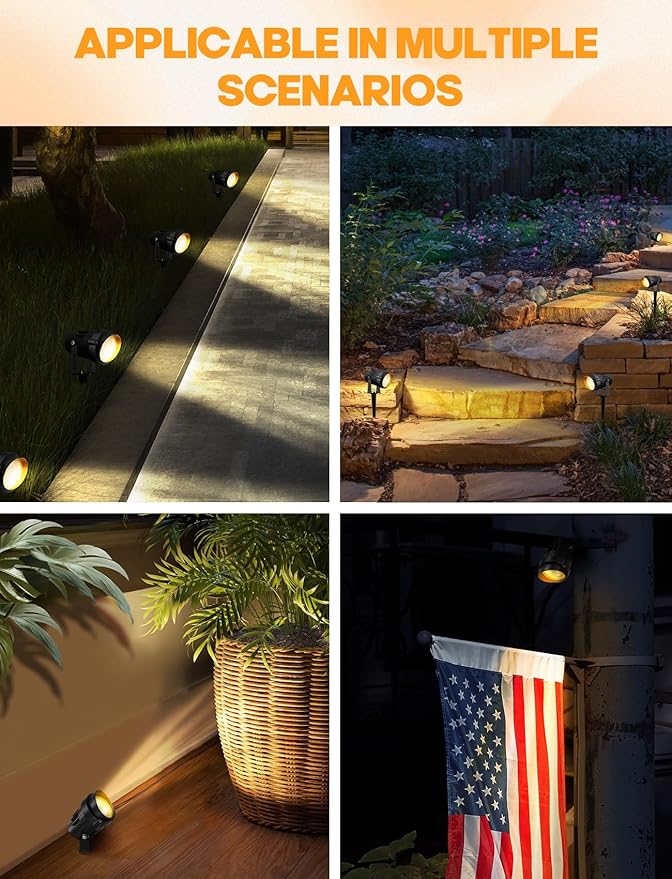 12W Landscape Lighting - Warm White Plug in Outdoor Landscape Light IP65 Waterproof 120V Lawn Flag Light Christmas Halloween Decorative Spotlight for Tree Outdoor Indoor Yard Garden, 2 Packs