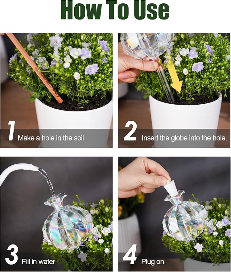 NiHome Large Plant Watering Globes 2-Pack, Iridescent Glass Cactus Self Watering Globe, Glass Waterer for Potted Plants - 4.7OZ/140 ML Capacity Automatic Irrigation System, Adorable Gardening Gift