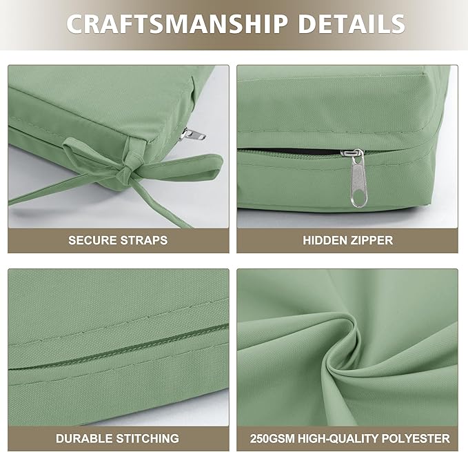 24x24 Inch Outdoor Cushions for Patio Furniture Set of 2, Waterproof Outdoor Chair Cushions w/Fade-Resistant, Removable & Machine-Washable Covers, Deep Seat Sofa/Couch Pads Replacement, Sage Green