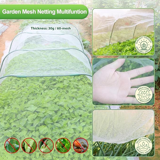 Garden Netting Kit, 10X30 Ft Garden Ultra Fine Mesh Net Bird Barrier Protection with Garden Hoops for Protect Garden Vegetables Flowers Shrubs Fruit Trees Indoors & Outdoors Plant Beds Greenhouse