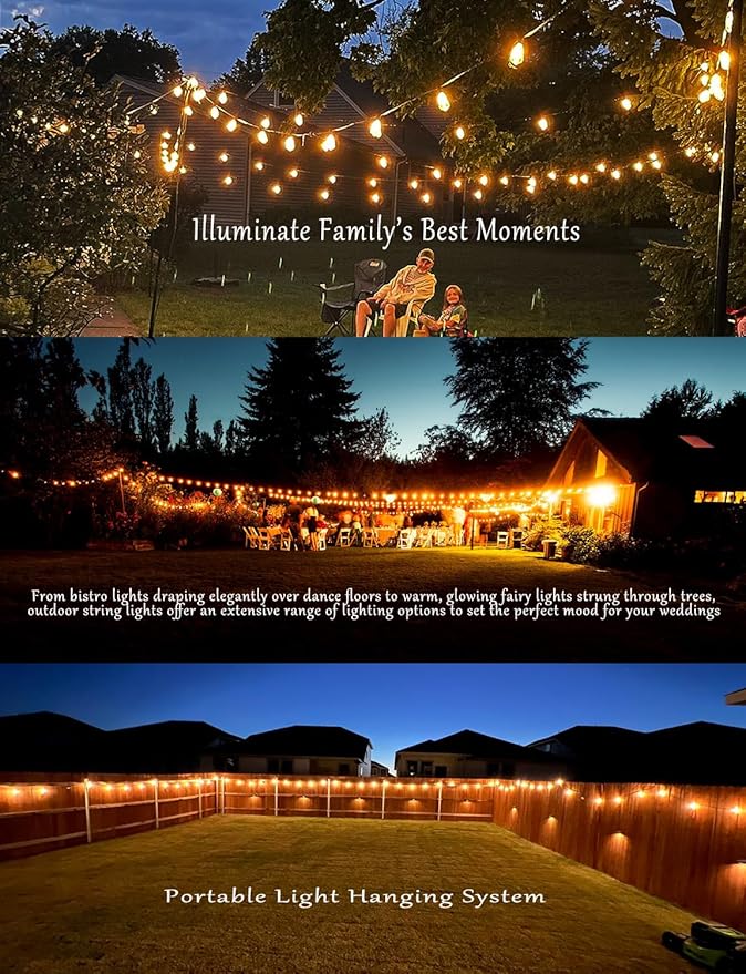 SUFEIMAS Outdoor String Lights Waterproof 400FT (100ft*4) shatterproof Patio Lights for Outside with 212 Vintage dimmable LED Edison Bulbs,Backyard Lights for Fence Garden,Balcony Porch Party Bistro
