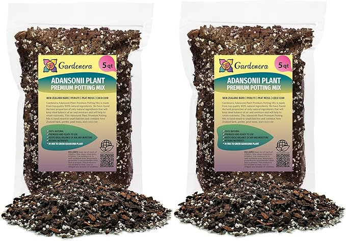 Monstera Adansonii Premium Soil Blend - 10 QT - Promote Aeration, Drainage & Nutrient Retention - (2 Bags of 5 Quart)