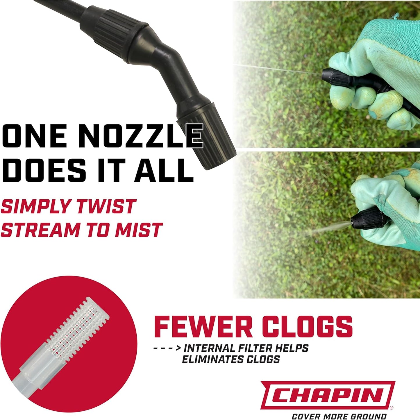 Chapin 16100 1-Gallon Made in USA Garden Pump Sprayer with Ergonomic Handle, Trigger Shut Off, Adjustable Cone Nozzle and in-Tank Filter, for Spraying Weeds, Insects, Fertilizers, Translucent White