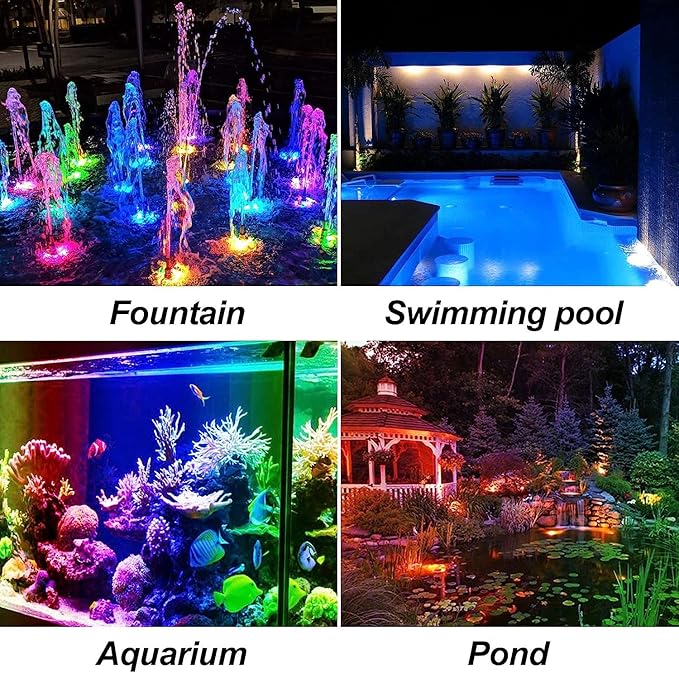 RGB Pond Lights with Timer, IP68 Waterproof Underwater Dimmable LED Fountain Lights for Outdoor Landscape Fish Tank Pond Fountain Waterfall Garden Lawn, 5 Lights