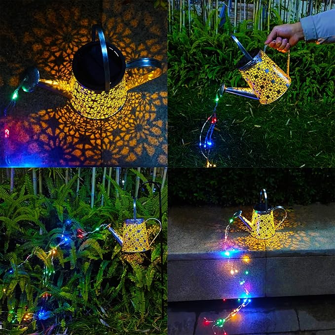 VOOKRY Solar Watering Can Lights, Outdoor Large Hanging Lantern Waterproof, Multicolor Retro Metal Solar Lights for Patio Yard Porch Lawn Garden Christmas Decor Gifts for Mom Women Grandma Birthday