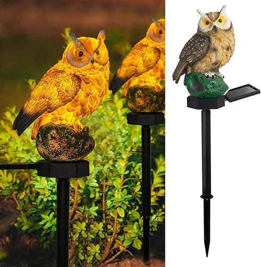 Dazzle Bright 1 Pack Owl Figure Solar LED Lights, Resin Garden Waterproof Decorations with Stake for Outdoor Yard Pathway Outside Patio Lawn Decor to Scare Birds Away, Gifts for Women, Owl Lovers