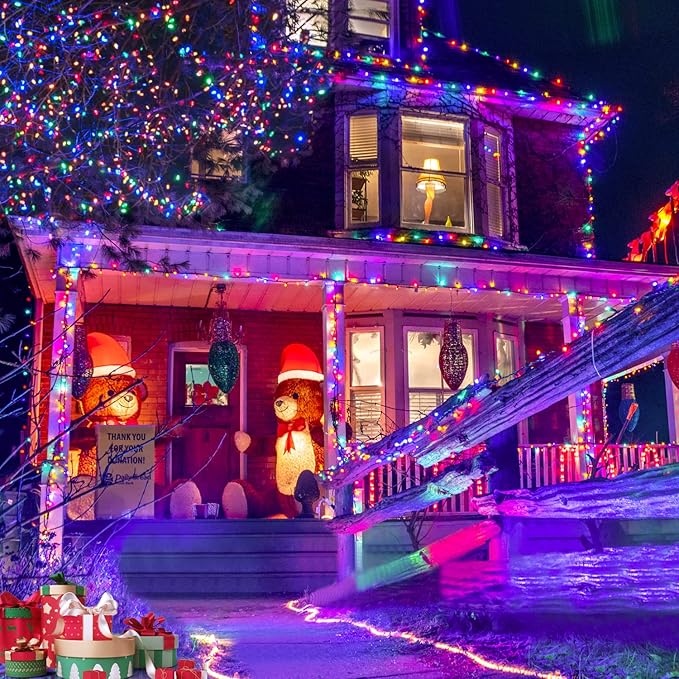 JMEXSUSS 2 Pack Solar String Light 100LED 32.8ft 8 Modes Solar Christmas Lights Waterproof for Gardens, Wedding, Party, Homes, Christmas Tree, Curtains, Outdoors (Multicolor)