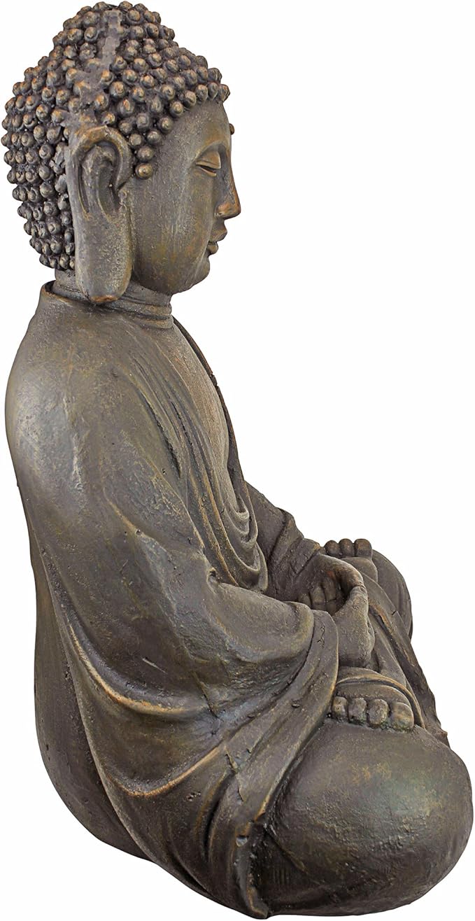 Design Toscano Meditative Asian Decor Grand Temple Indoor/Outdoor Garden Statue, Medium, 25 inches tall, Cast Stone Resin, Dark Stone Finish
