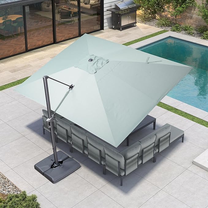 PURPLE LEAF 10' X 13' Rectangle Patio Umbrella Outdoor Large Aluminum Cantilever Umbrella with 3-Year Fade Resistance Recycled Fabric and 360-degree Rotation for Deck Pool Garden, Mint Green