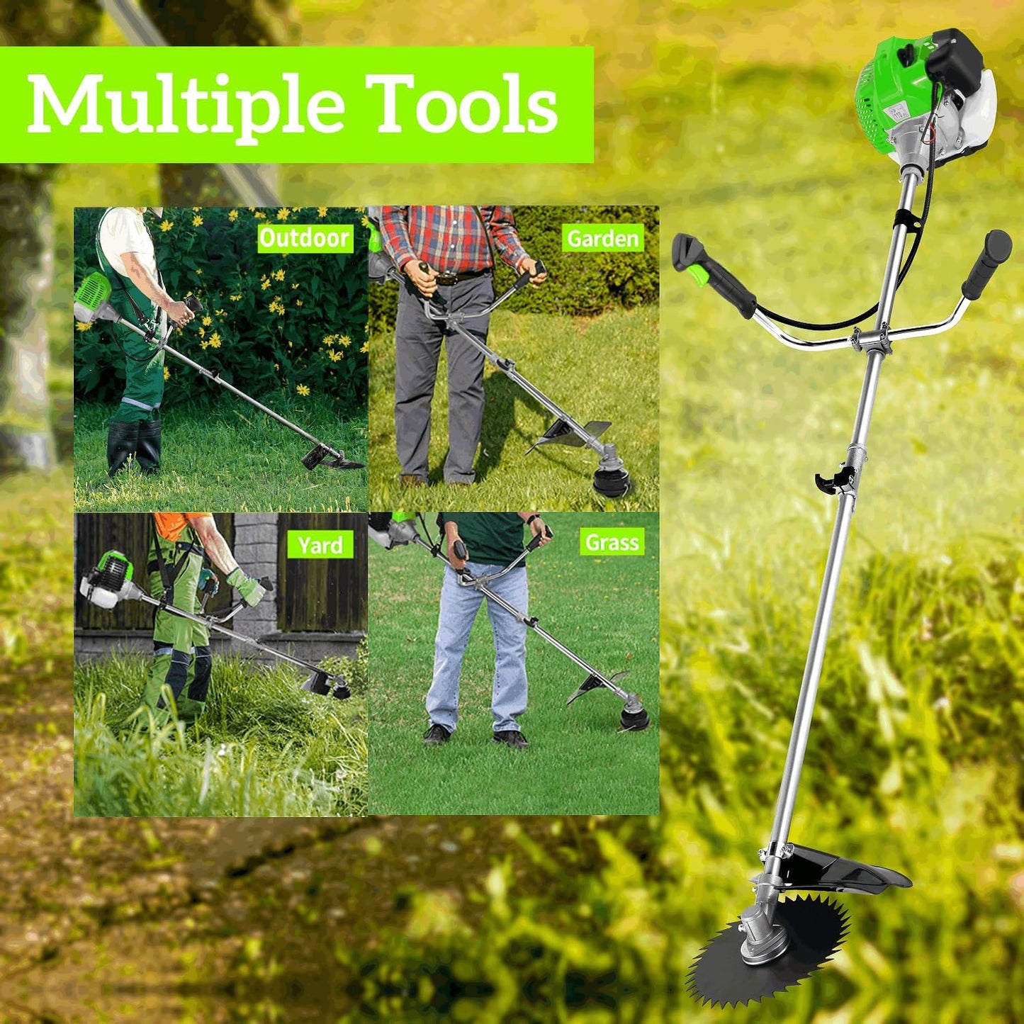 COOCHEER Brush Cutter Gas Powered 58cc, 4 in 1 Weed Wacker Gas Powered, 2 Cycle Straight Shaft String Trimmer Grass Cutter Machine for Lawn and Garden Care Trimming, Green