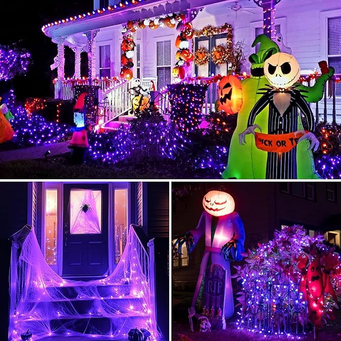 kolpop Purple Solar Fairy Lights Outdoor Waterproof, 3 Pack 32FT 80LED Solar Powered String Light, 8 Modes Copper Wire Solar Twinkle Lighting for Halloween Tree Garden Yard Outside