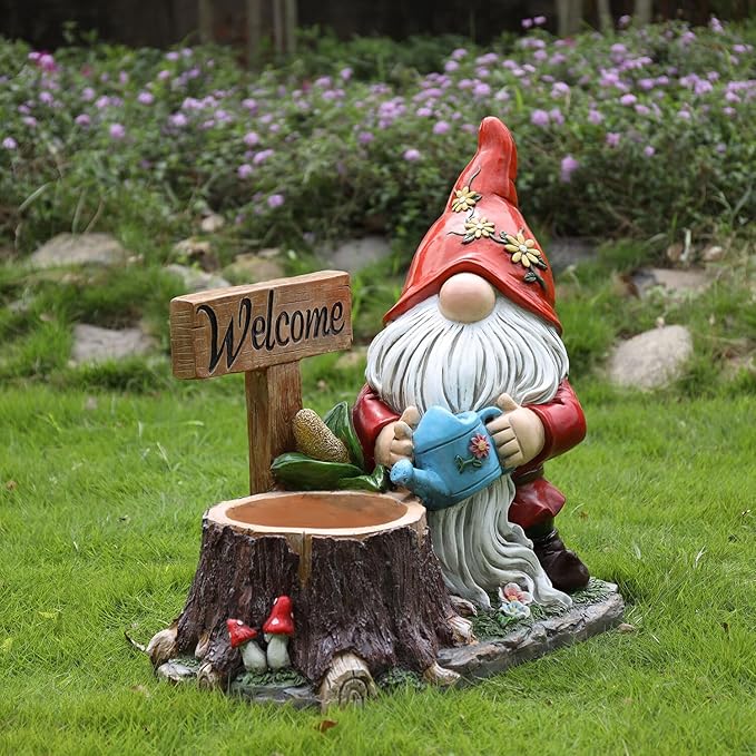 Garden Gnome Statues Large Planter - Outdoor Gnome Statues with Planter Pot Yard Welcome Decorations Outdoor Gnomes Planter Clearance Sculptures Decor for Lawn Ornament 25 inch, Red Hat