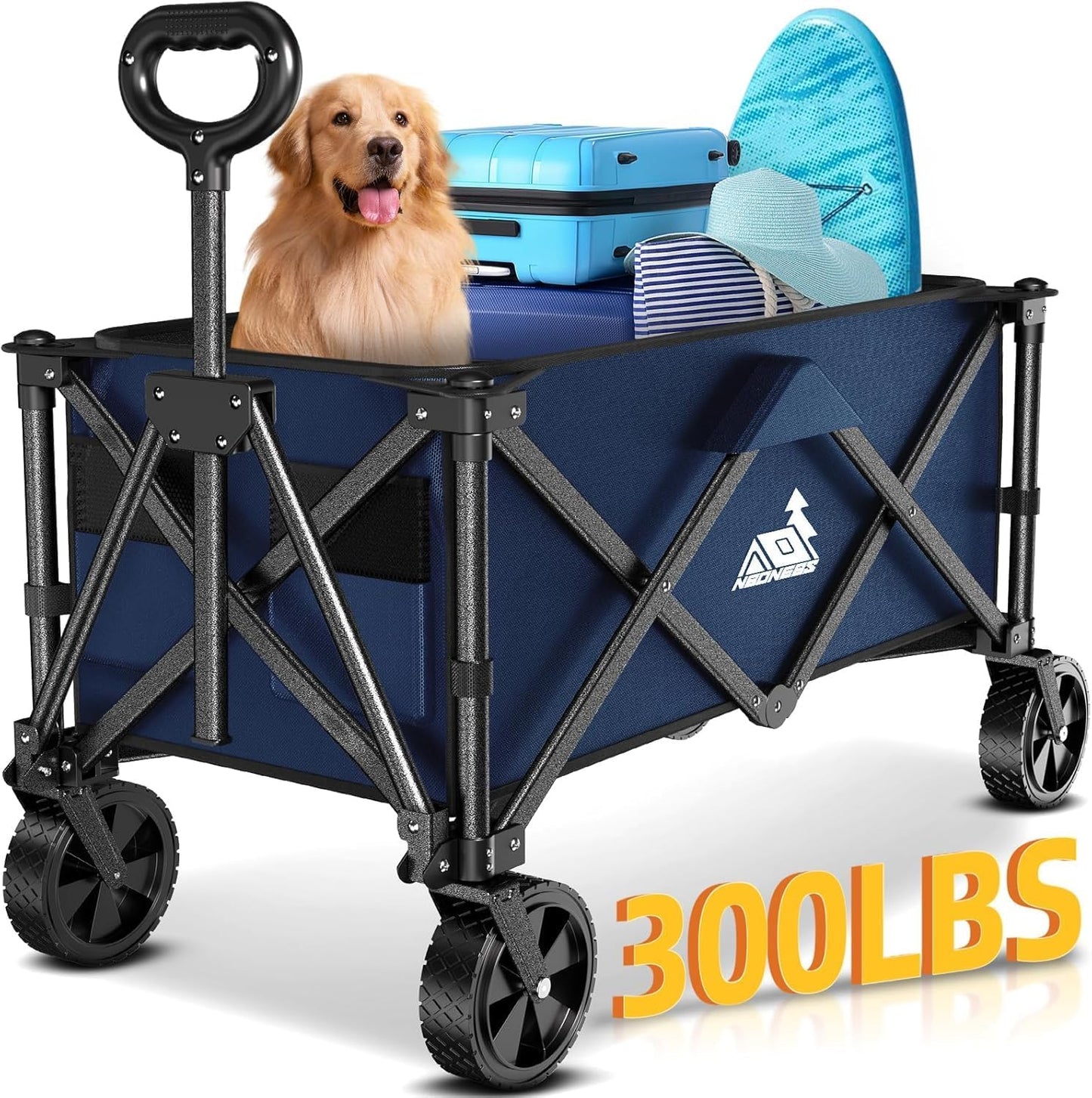 Collapsible Wagon Cart Foldable with 300lbs Load-Bearing, Heavy Duty Folding Wagons Carts with All Terrain Wheels, Utility Beach Wagon for Outdoor Garden, Camping Shopping Sports,U-2 Blue