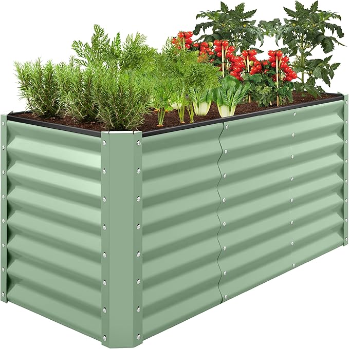 Best Choice Products 4x2x2ft Outdoor Metal Raised Garden Bed, Deep Root Planter Box for Vegetables, Flowers, Herbs, and Succulents w/ 119 Gallon Capacity - Sage Green