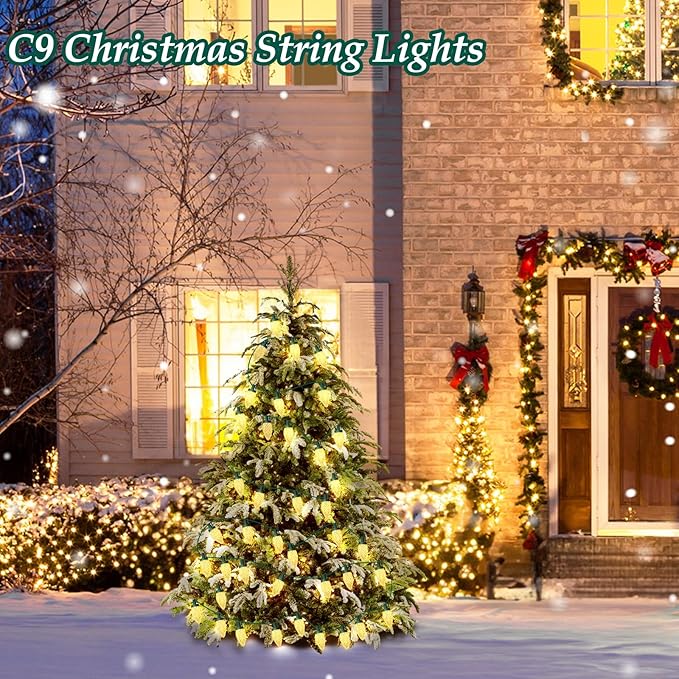 C9 LED Christmas Lights, 134FT 200Bulbs Outdoor Christmas Decorations for House Waterproof String Lights Extendable Green Wire Fairy Lights for Patio Xmas Garden Party Wedding Indoor Warm White