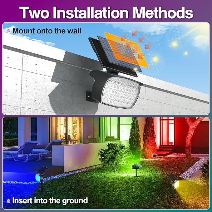 Solar Color Changing Spot Lights Outdoor, Multicolor Landscape Spotlights, IP65 Waterproof, Large Solar Panel, Yard Garden Pathway Light 4 Pack