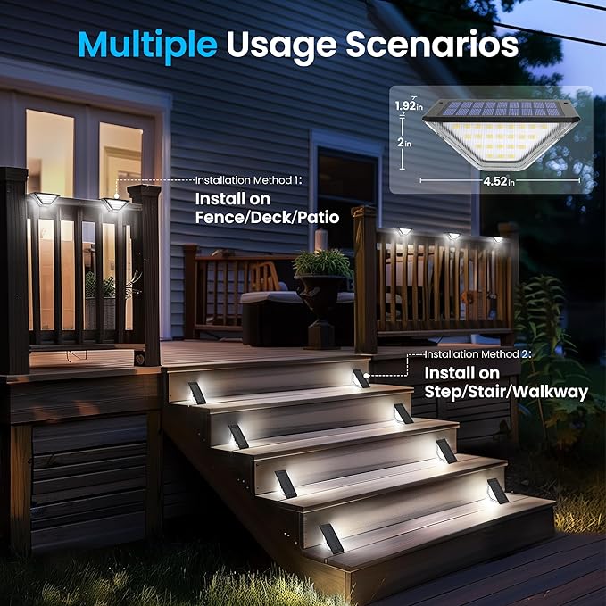SOLPEX Solar Step Lights Outdoor,Solar Deck Lights for Outside,Two-Sided Stair Lights with 33 LEDs,Waterproof IP65 for Garden,Fence,Deck,Steps,Stair,Porch（10 Pack,Cold White）