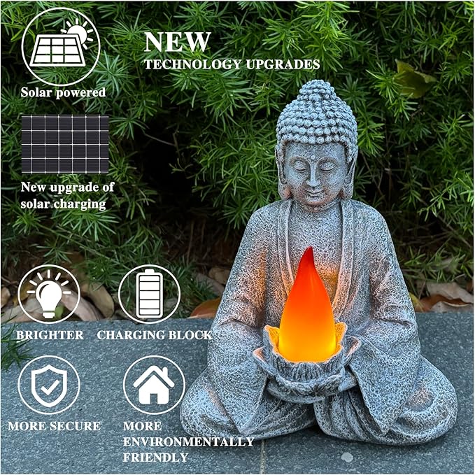 Buddha Statue for Home and Outdoor Decor Solar Powered Flickering LED,Garden Light Zen Meditation Spiritual Room Decor- Buddha Decor Outdoor-Ideas Gifts for Women, Mom