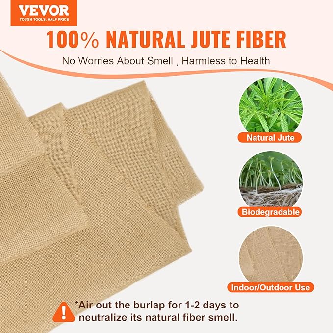 VEVOR Burlap Fabric Roll, 40” x 150 ft High Density Natural Jute Fiber Material for Outdoor Plant Care, Tree Wrap Roll, Decor, DIY Crafts, Wedding, Garden Weed Barrier, Plants & Trees Winter Covering