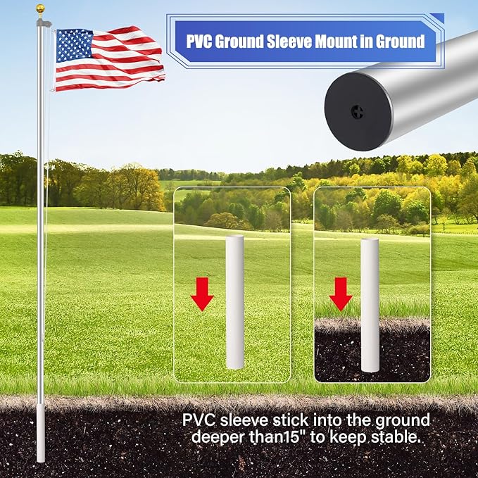 Flag Pole for Outside in Ground, 16FT Sectional Extra Thick Flagpole Kit, Heavy Duty Aluminum Outdoor Flag Poles with 3x5 American Flag for Yard, Garden, Residential or Commercial