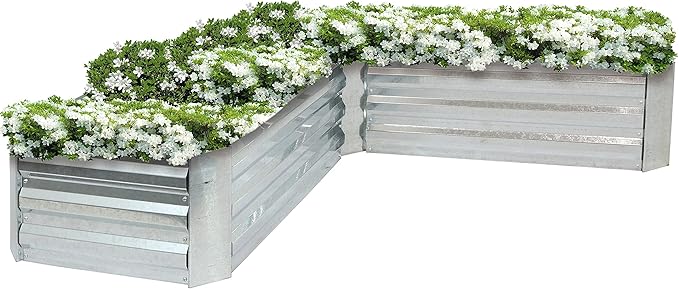 Sunnydaze 11.75" H Raised Metal Garden Bed - Galvanized Raised Garden Bed Outdoor for Vegetables and Flowers - Silver - L-Shaped