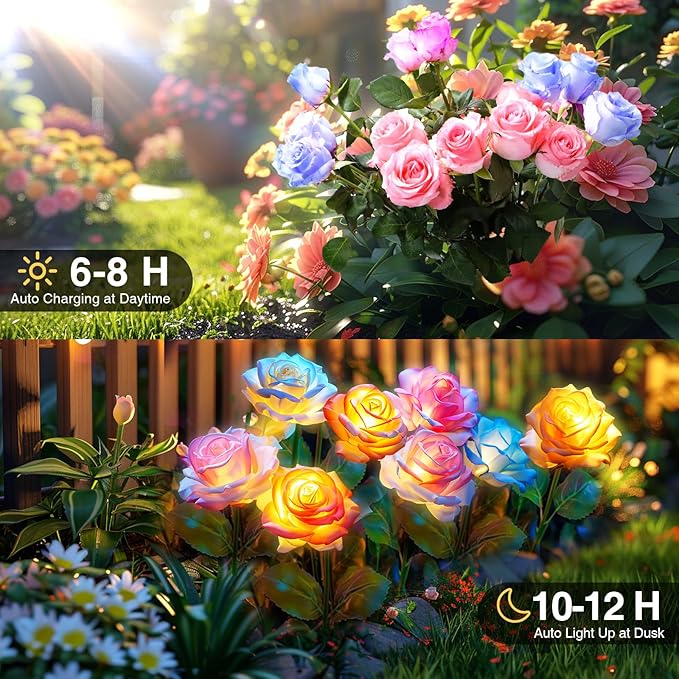 Solar Lights Outdoor Waterproof for Garden Decor, 4 Pack Solar Garden Lights for Outside, Outdoor Solar Lights for Yard with Solar Flowers Lights, Solar Powered Yard Decorations