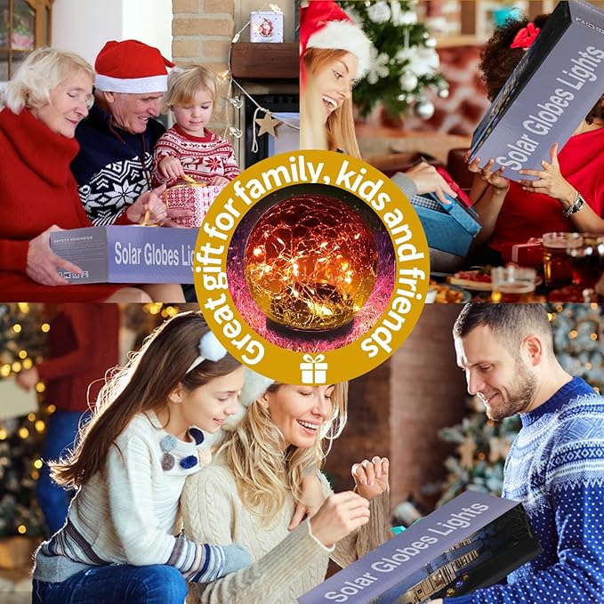 Solar Globe Lights Outdoor Waterproof - Cracked Glass Ball Lights for Garden, Patio, Yard, Lawn and Backyard Decor - Decorative Orbs for Outside