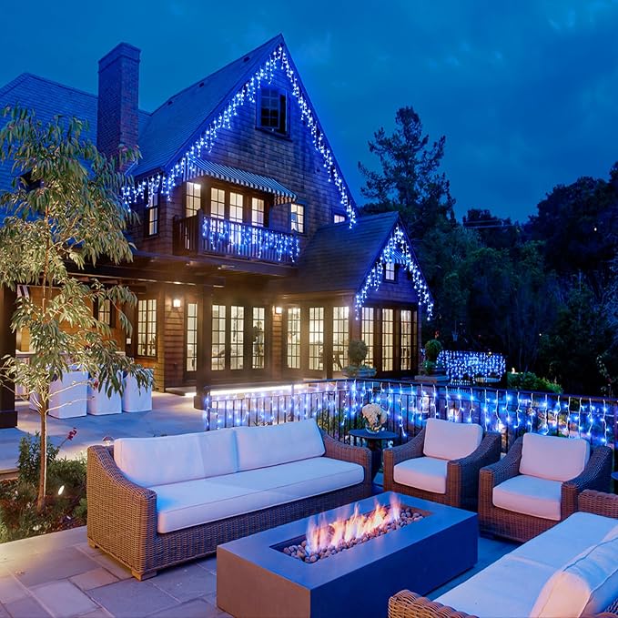 Christmas Icicle Lights Outdoor, 66ft 640 LED Icicle Lights for Outside with 8 Modes Timers, Waterproof Plug in Connectable Twinkle Light for Indoor Window Patio Yard Wedding Decorations, Blue