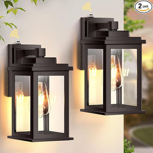 VIANIS Bronze Dusk to Dawn Outdoor Lighting, 2 Pack Outdoor Lights for House, Waterproof Porch Lights, Exterior Lighting Fixtures with Tempered Glass, for House,Garden, Garage,Hardwired, Non-Solar