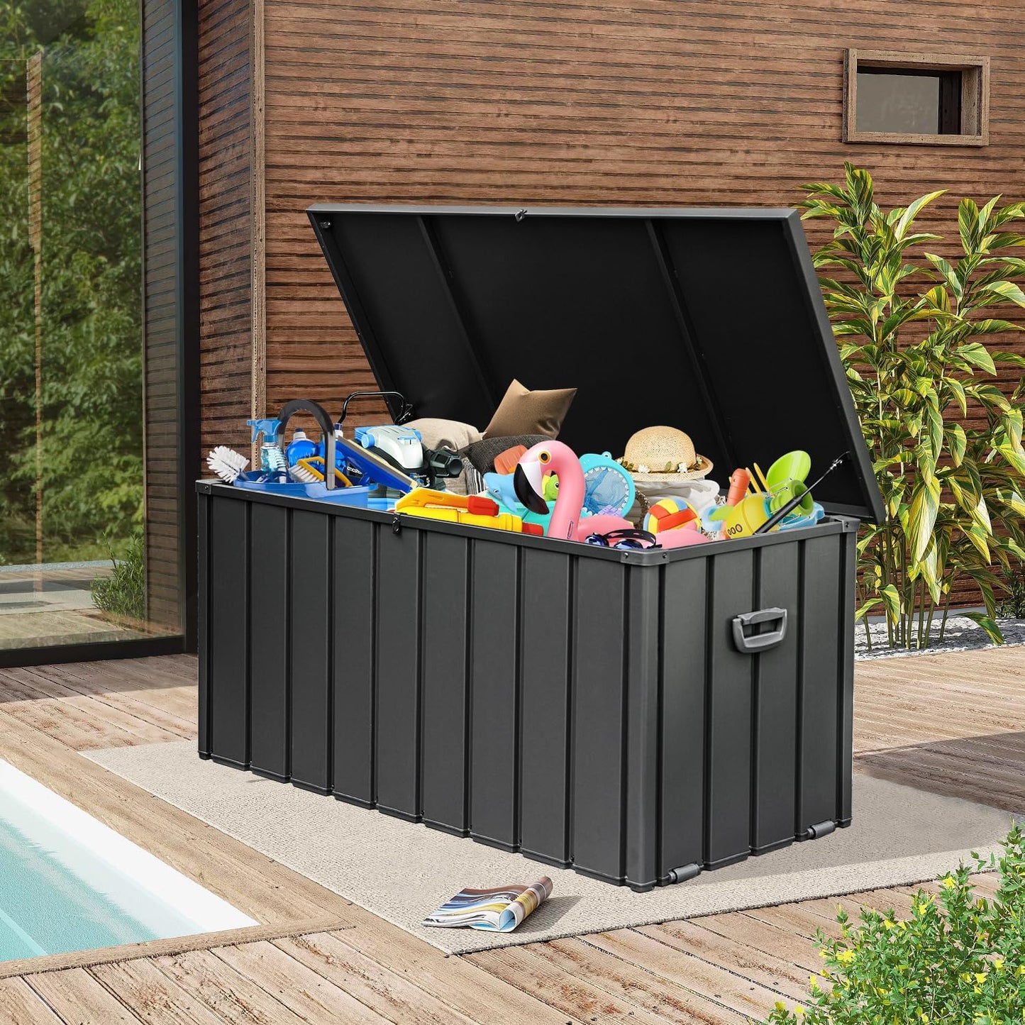 Domi 160-Gallon Outdoor Storage Box – Waterproof, Lockable Storage Cabinet for Patio Furniture, Garden Tools & Pool Supplies – Large Metal Storage for Cushions, Toys & More