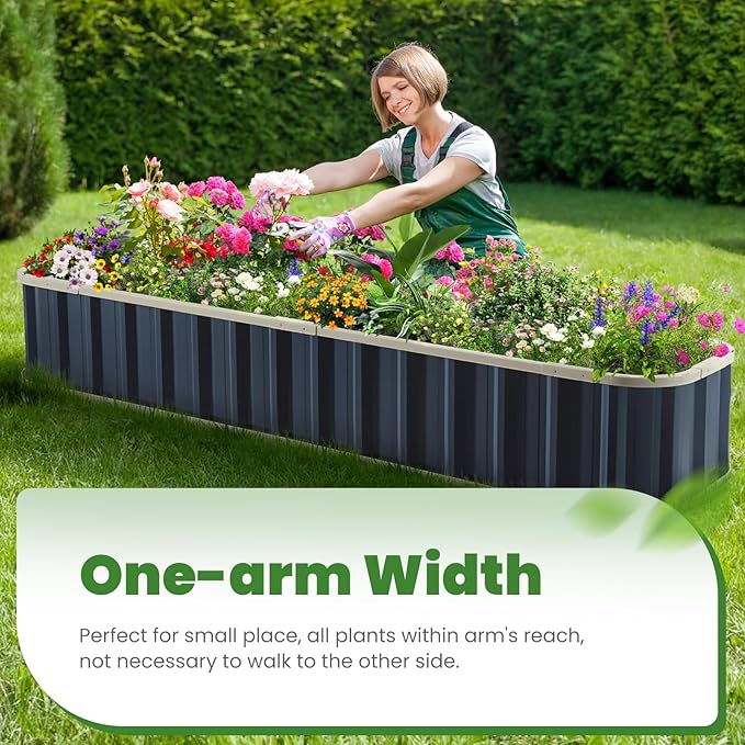 KING BIRD Raised Garden Bed Quick-Install Galvanized Planter Garden Box Outdoor for Gardening, Vegetables, Flowers 7.2x1.7x1 Ft, Dark Grey