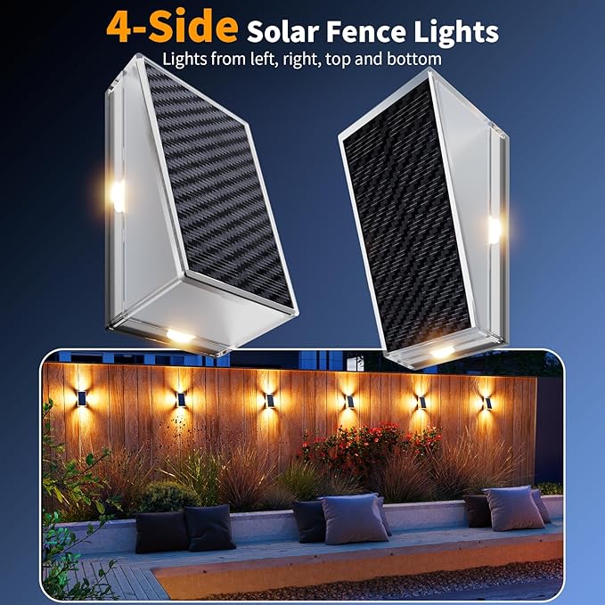 KINKAI Solar Fence Lights - 10 Pack Outdoor Fence Lights Solar Step Light Waterproof with 11 Lighting Modes Outdoor Solar Lights Decor for Wall Stairs Step Garden Backyard Walkway Patio(Warm Light)