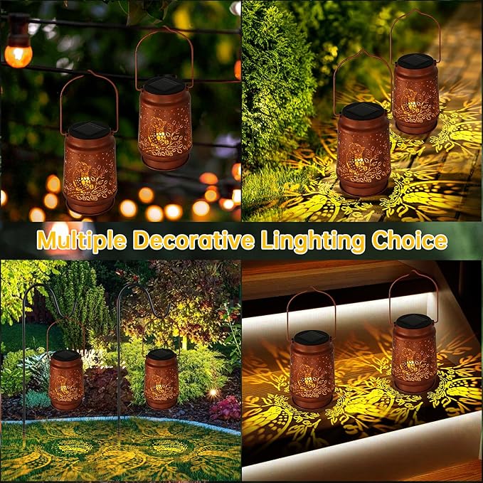 Outdoor Solar Lanterns Waterproof - Metal Hanging Lights Outdoor Decorative, Solar Powered Lamp for Patio Yard Garden Decor, Birthday Gifts for Women (1 Pack, Owl Shape)
