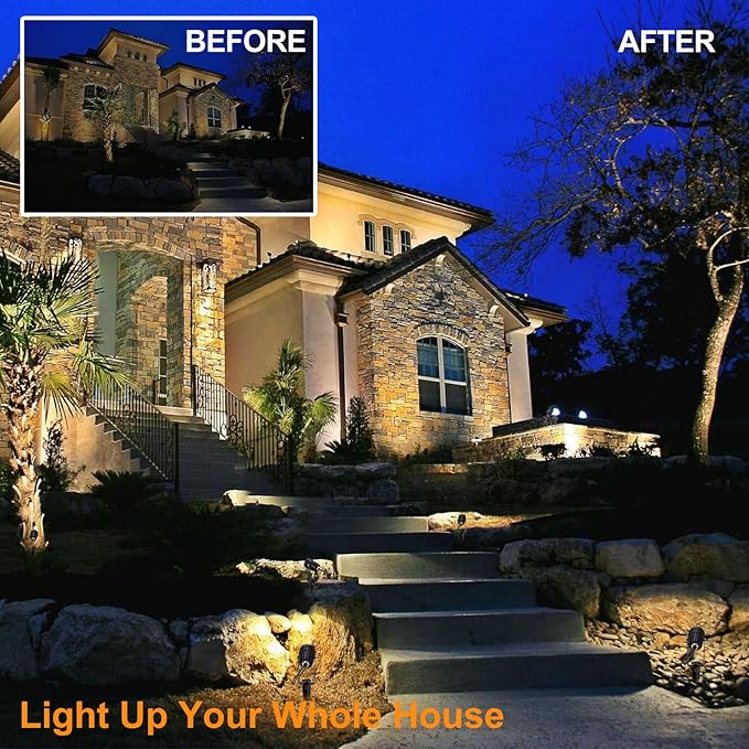 ECOWHO Landscape Lights Outdoor, 3W 12V Low Voltage Landscape Lighting Kit with Transformer, 2700K Super Warm White (1800LM) Waterproof LED Spot Lights for House Garden Yard Pathway Tree 6 Pack