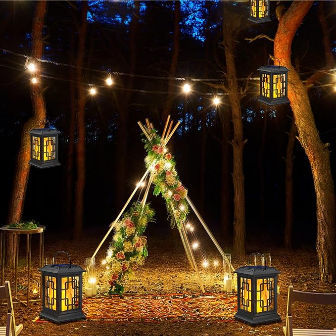 Solar Lanterns Outdoor Waterproof, Hanging Solar Lights for Outside Black Hanging Solar Powered Lantern Decorative for Garden Yard Patio, 4 Pack