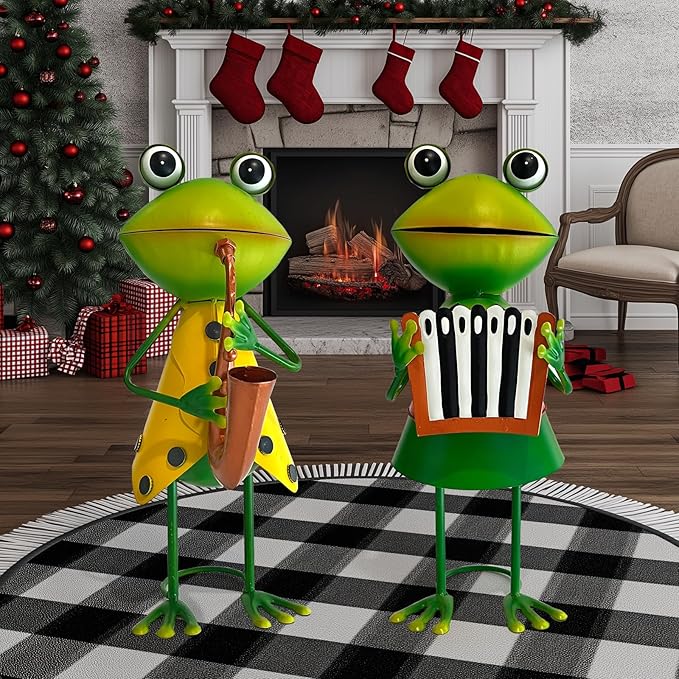 HONGLAND Metal Frog Garden Decor - Metal Frog Outdoor Statue -Funny Garden Frog Decorations - 3D Frog Figurine - Christmas Holiday Housewarming Gifts Lawn Patio Yard Garden Decor (Saxophone)