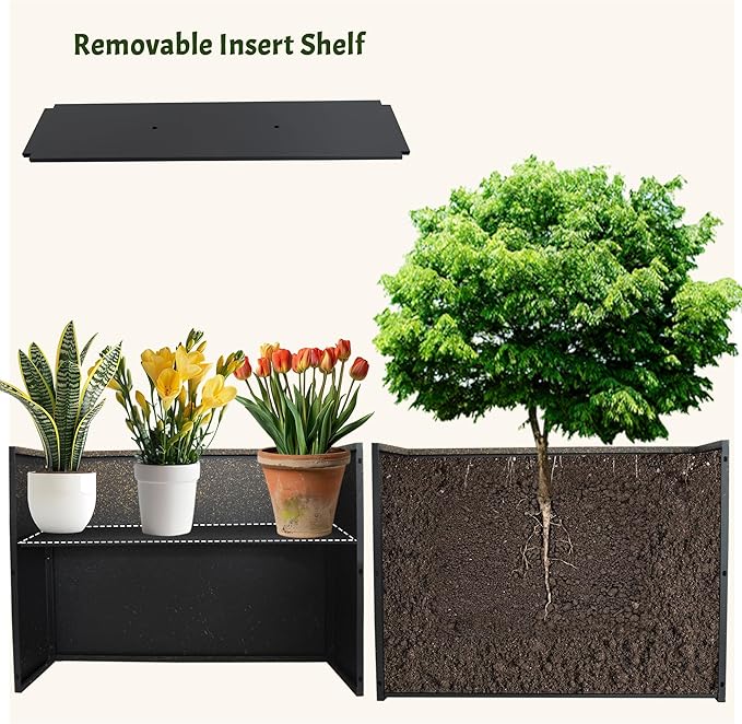 Metal Planter Box Rectangular Planter, 35.5" Lx 10" Wx 28" H Terrazzo Brown Large Planters with Drainage Holes, Galvanized Steel Tall Planters for Patio/Porch